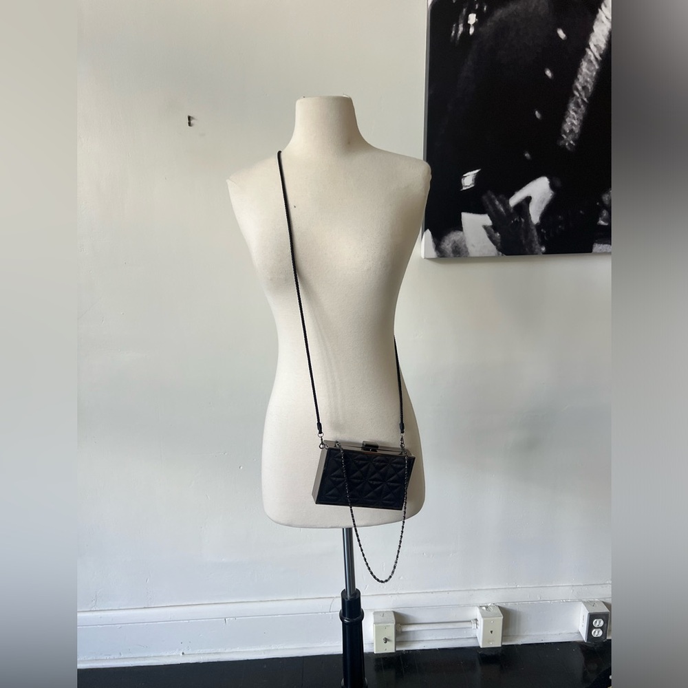 Kate Landry Black Quilted Satin and Pewter Crossbody Or Clutch Bag